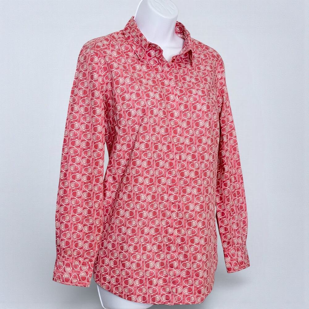 Tyler Boe Button Up Shirt Women’s Small Pink Geometric Print Cotton Long Sleeve